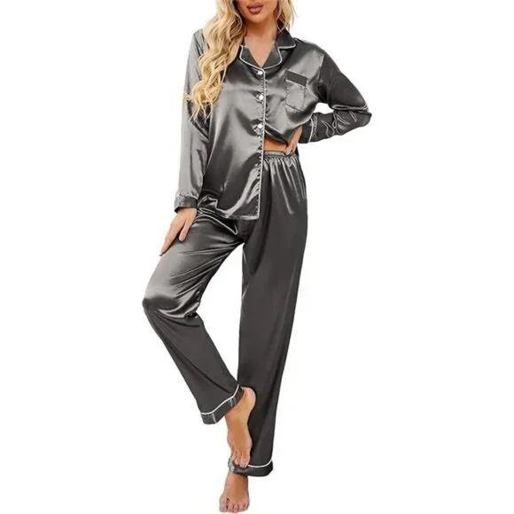 Satin Pajamas Silk Pajama Jumpsuit Women's Classic Button Down